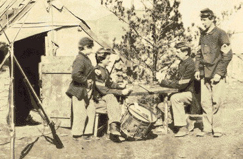 Drummer boys playing cards, 1862