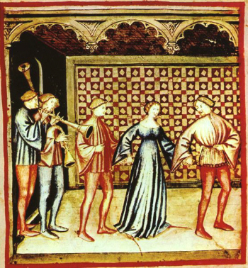 'Music and dance', illumination from Tacuina sanitatis (Tables of Health), 14th century