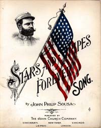 Cover of sheet music for vocal/piano arrangment of Stars and Stripes Forever (1898(